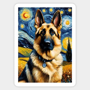 German Shepherd Dog Breed in a Van Gogh Starry Night Art Style Sticker